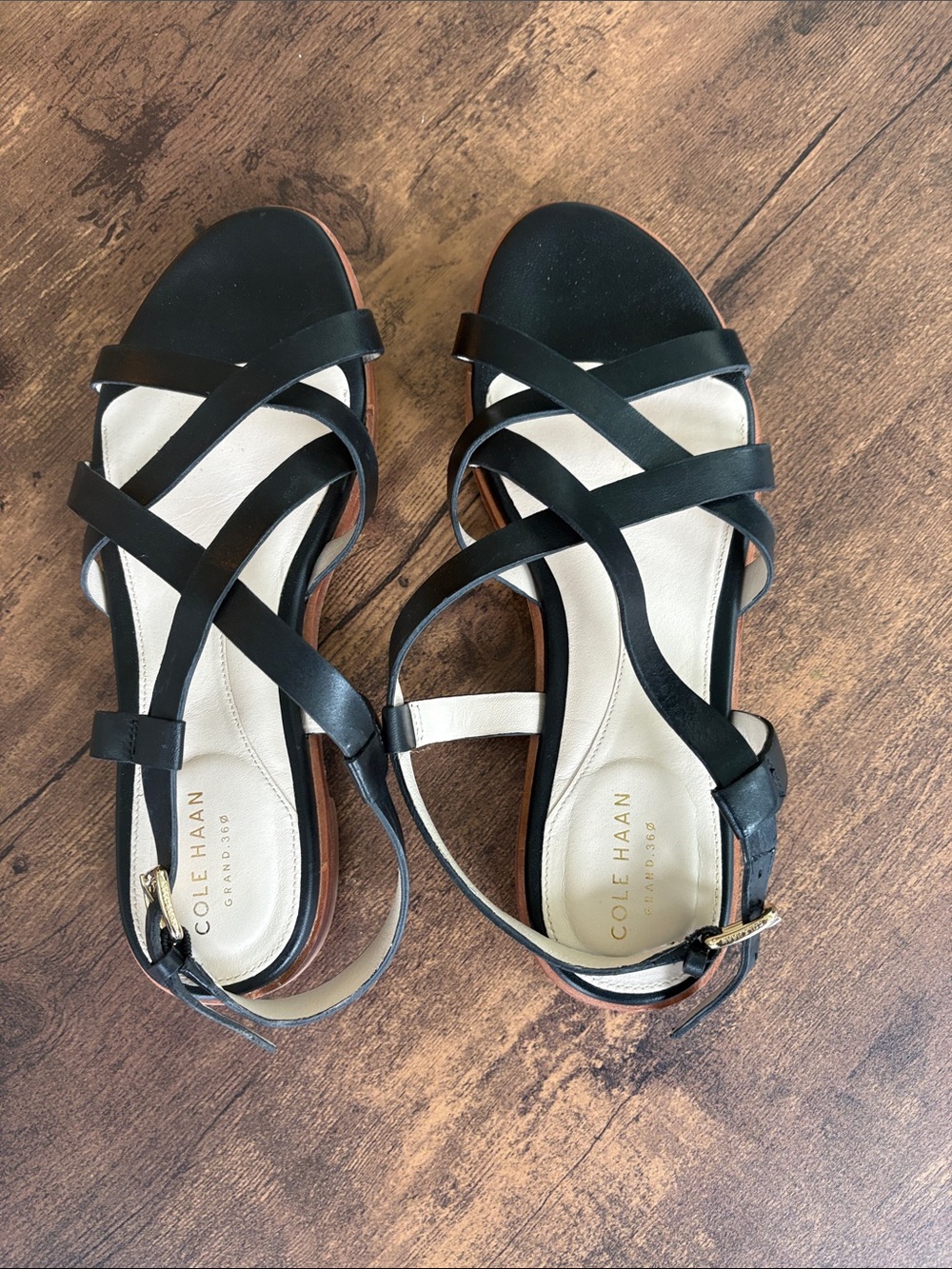 Cole Haan Black Strappy Leather Sandals